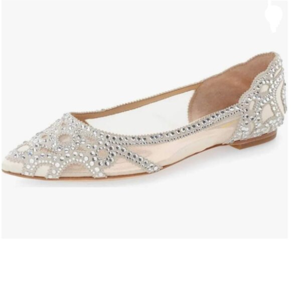 XYD Shoes - XYD White Pointed Toe Rhinestone Flats Mesh Slip-on Crystals Wedding Bride Shoes